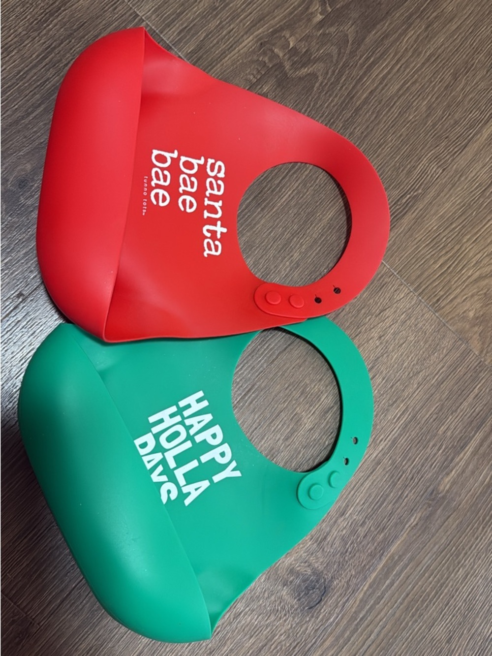Holiday Silicone Baby Bibs - Red "Santa Bae" & Green "Happy Holla Days"